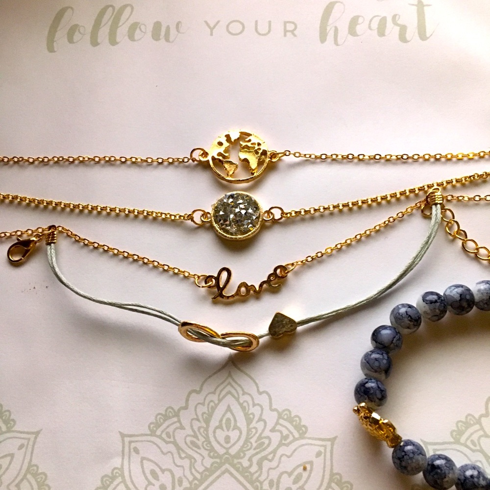 NWOT 5 bracelet set in gold and blue